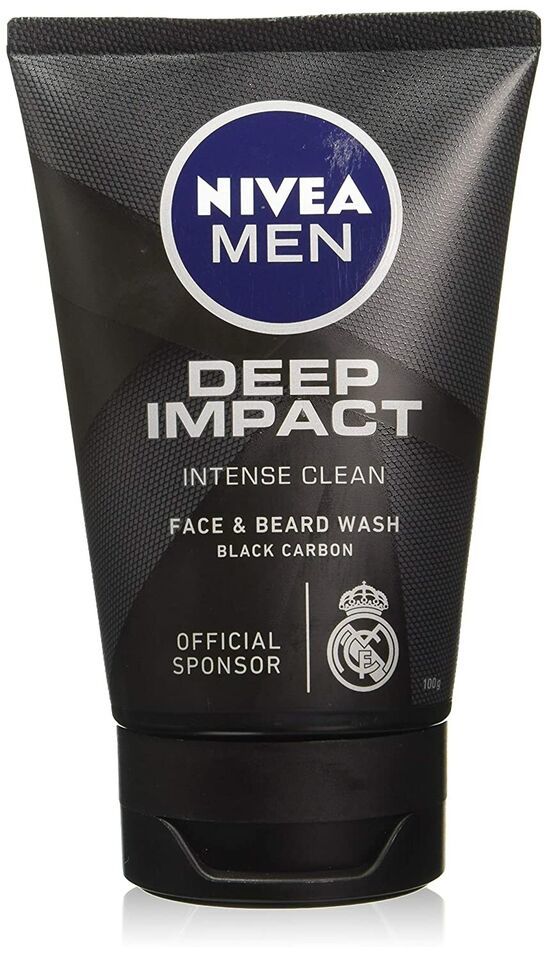 3x Nivea Men Deep Impact Intense Clean Face & Beard Wash 100 Gm (pack of 3)
