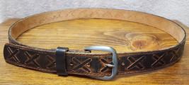 Chambers-Top Grain Leather Belt-Size S 38-Brown/Black-Metal Buckle-J0523... - $42.06