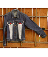 Denim Jean Jacket-Dark Blue-Lace Buttons Patchwork-Women&#39;s-Metal Buttons - £20.53 GBP