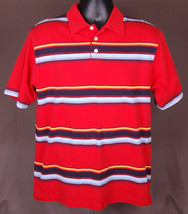 ODO-Golf/Polo Shirt-L-Red-Multi Color Stripes-Cotton Blend-Pearly Buttons-Nice - £9.44 GBP