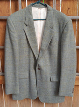 Vintage Park Row Sports Jacket-40 Tall Long-Greenish Grey-Men-100% Wool - $27.69