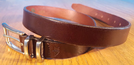 Leather Belt-Dockers-Size M 27-31-Brown-Genuine Italian Leather-Metal Buckle-USA - £16.45 GBP