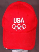 Olympics Team USA Hat-Velcro-Red-Vintage-Baseball Cap-Embroidered-5 Rings-Clean - £15.12 GBP