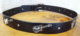 Electric Guitar-Bonded Leather Belt-Size M 31-35&quot;-Black-Redhead Rebels-I... - $23.36