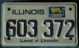 Mororcycle Licence Plate, Illinois, 603 372, Land of Lincoln, 1987 Sticker - $12.19