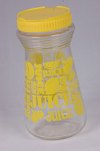 Juice Pitcher, Yellow Citrus Fruit Graphics, Yellow Pop Top Lid, Glass, Vintage - £18.67 GBP