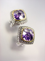 EXQUISITE Balinese Silver Wheat Cable Purple Amethyst CZ Crystal Square Earrings - £20.90 GBP
