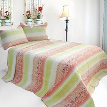 [Flowers Season] 3PC Cotton Vermicelli-Quilted Printed Quilt Set (Full/Queen Siz - £63.14 GBP