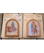 TWO Christmas Cross Stitch Kits SANTA &amp; TEDDY Country Traditional Framed... - $17.99