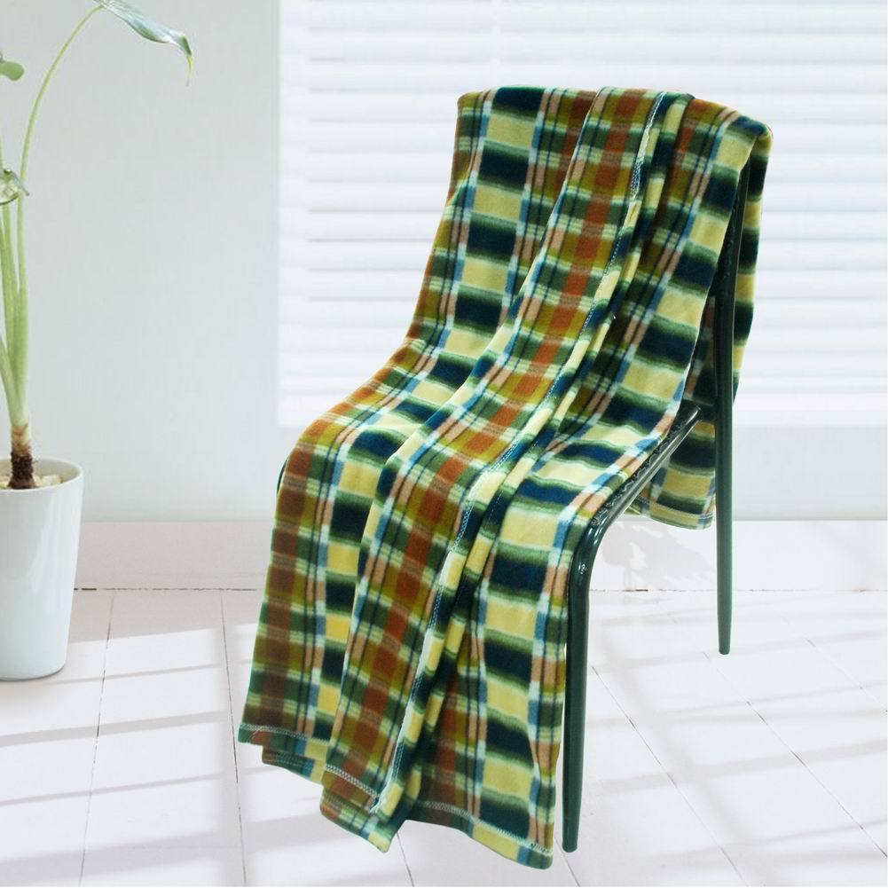 [Trendy Plaids - Blue/Green/Yellow] Soft Coral Fleece Throw Blanket (71 by 79 in