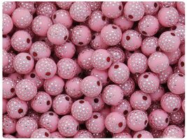 BeadTin Light Pink Opaque 8mm Round Plastic Accent Craft Beads - Silver ... - $2.49