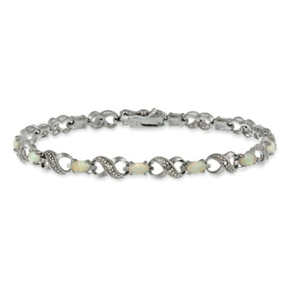 Created Opal Diamond X O Tennis Bracelet White 14k Gold over Base 7.25 inches L - $65.16