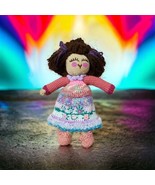 DIY Crochet Amigurumi Girl Doll Brown Hair Colorful Dress Handmade New - £19.22 GBP