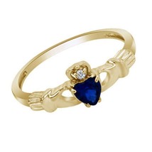 Simulated Sapphire 14k Yellow Gold Plated Heart Claddagh Promise Ring - $65.44