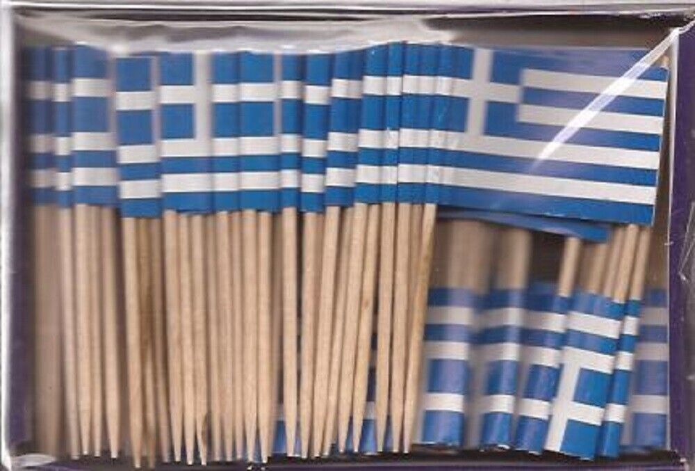 One Box of 100 Greece Toothpick Flags, 100 Small Mini International Flags - $7.90