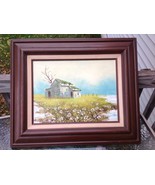 Vintage Gould Landscape Country Shack Daisies Acrylic Painting Wood Frame - £35.77 GBP