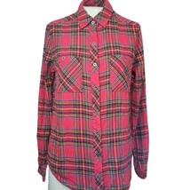 Red Plaid Flannel Button Up Shirt Size XS - £19.75 GBP