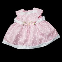 Youngland Baby Dress 6/9 Months Pink White Polka Dots Flowers Sash FLAWS - £5.15 GBP