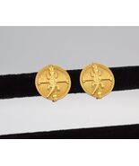 Unique Alligator Reptile Compass Gold Tone Plated Sterling Clip Earrings - $62.95