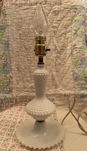 Vintage Fenton Hobnail Milk Glass Table / Dresser Lamp, 12" tall - $22.53