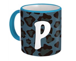 Monogram Letter P : Gift Mug Blue Leopard Initial ABC Animal - £12.49 GBP