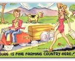 Comic Risque Farm Girl is In Fine Farming Country UNP Linen Postcard Y16 - $3.91