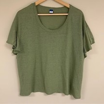 Olive Green Flowy Shirt Women’s Large Short Sleeve Tee Top Blouse Old Navy - £12.44 GBP