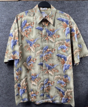 Vtg Pierre Cardin Shirt Mens Large Green Floral Hawaiian All Over Print Pocket - £18.25 GBP