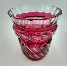 Gorgeous Cranberry Cut to Clear Val St Saint Lambert 6" Vase Signed image 4