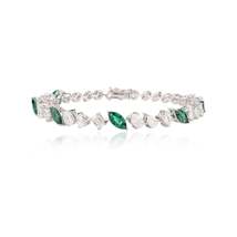 Magnificent 18K Gold Emerald &amp; Diamond Tennis Bracelet - £7,962.33 GBP