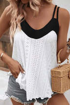 White Two Tone Splicing Eyelet Textured Tank Top - £13.66 GBP