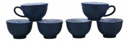 Blue Vintage Victorian Palm Leaves Design Large Porcelain Mug 19oz 5.25&quot;D Set 6 - £37.23 GBP