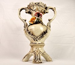 Tipo Capodimonte 17&quot; Footed Porcelain Urn, 3D Roses, Scrolls &amp; Leaves, V... - $97.95