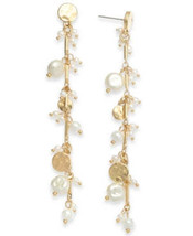 Inc Gold-Tone Disc and Imitation Pearl Shaky Linear Drop Earrings - $13.86