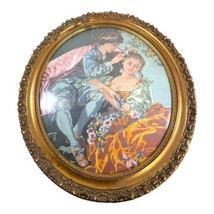 Large Courting Couple Gold Gilt Frame Needlepoint Oval Wall Hanging 24X2... - £194.75 GBP