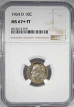 1964-D Low Pop/ Top Pop Silver Roosevelt Dime NGC MS67+ FT Toned AJ124 - £1,140.53 GBP