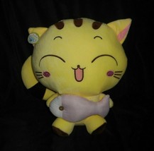 15&quot; Large Anime Palace Baby Yellow Kitty Cat W/ Fish Stuffed Animal Plush Toy - £59.36 GBP