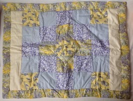 JC Penney Morning Glory Quilted Pillow Sham Standard Sz Handcrafted Yellow Blue - £14.33 GBP