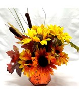 Floral Fall Arrangement Artificial Flowers Autumn Sunflowers Leaves Oran... - £21.72 GBP