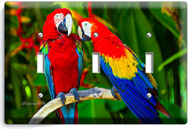 Colorful Tropical Macaw Parrots Triple Light Switch Wall Plate Cover Home Decor - £13.12 GBP