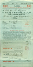 1928 New Jersey Tax Bill From Elizabeth - £7.92 GBP