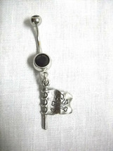 NEW HAND CAST PEWTER PIRATE FLAG CHARM DOUBLE BLACK CZ BELLY BAR NAVEL RING - £4.69 GBP