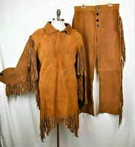 Men&#39;s Leather Buckskin Shirt &amp; Trouser Mountain Man Reenactment Suede Original - £150.09 GBP+