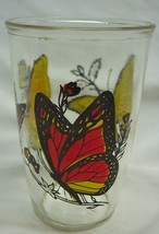 Vintage Brockway Orange &amp; Yellow Butterflies 4&quot; Sour Cream Drinking Glass Cup - £14.59 GBP