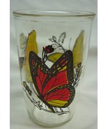 VINTAGE Brockway ORANGE &amp; YELLOW BUTTERFLIES 4&quot; Sour Cream DRINKING GLAS... - £14.00 GBP