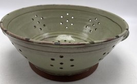 Studio Art Pottery Colander Strainer Fruit Bowl Ceramic Green 2 Handle H... - $37.23