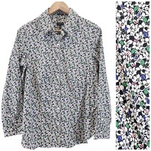 Talbots Woman 12W Button Up Top Shirt Blouse Floral Black White Green Stretch - £15.38 GBP