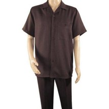 Men 2pc Walking Leisure Suit Short Sleeves By DREAMS 256-02 Solid Brown image 2
