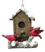 Gallerie Ii 3&quot; Resin Woodland Cardinal Birdhouse w/ Holly Christmas Ornament A - £7.77 GBP