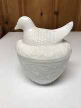 Vintage Avon Bird on Nest Milky Glass Trinket/Candle Dish with Lid - £12.85 GBP